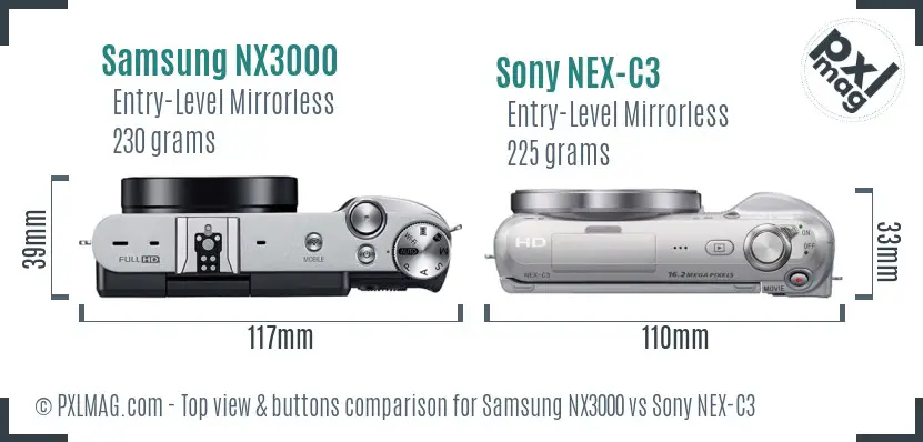 Samsung NX3000 vs Sony NEX-C3 top view buttons comparison