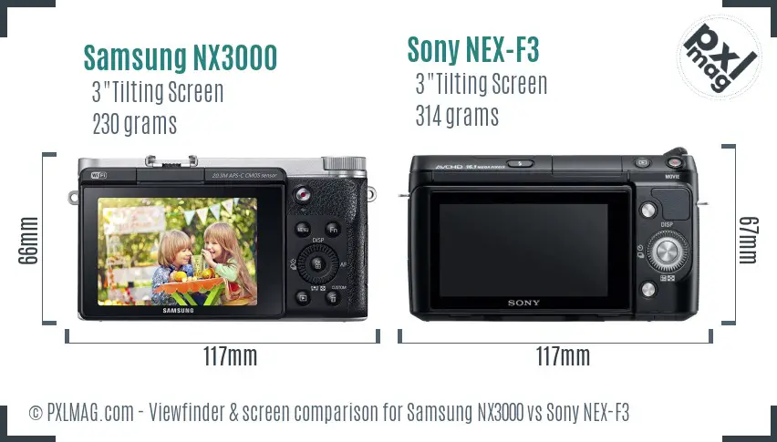 Samsung NX3000 vs Sony NEX-F3 Screen and Viewfinder comparison