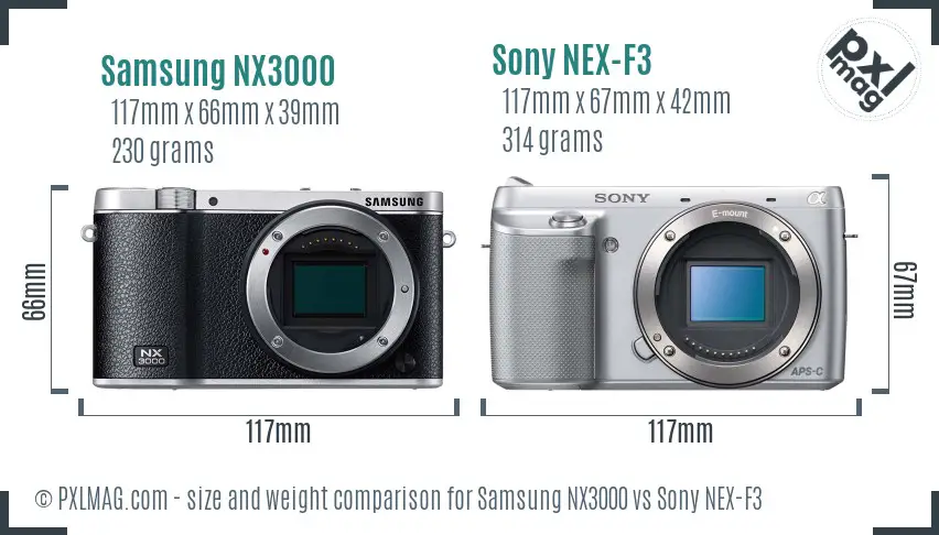 Samsung NX3000 vs Sony NEX-F3 size comparison