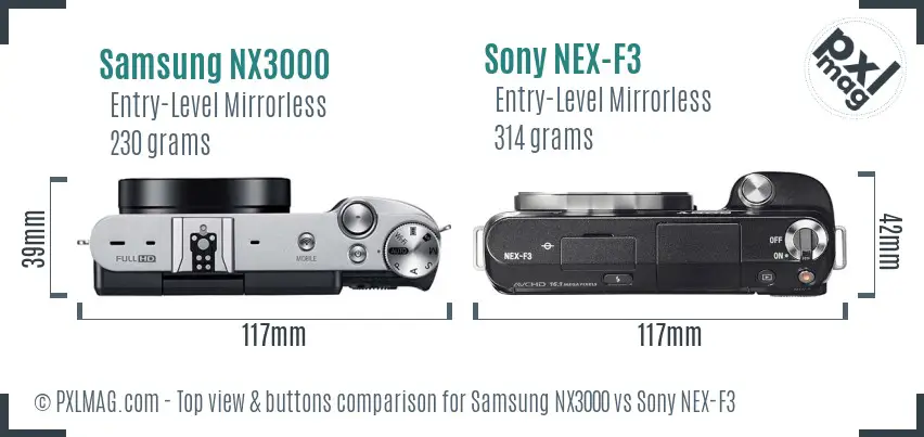 Samsung NX3000 vs Sony NEX-F3 top view buttons comparison