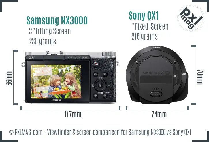 Samsung NX3000 vs Sony QX1 Screen and Viewfinder comparison