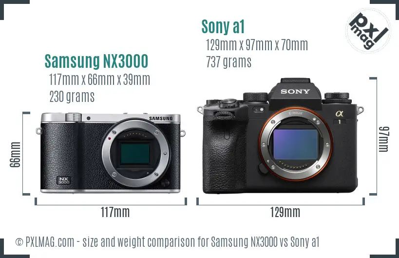 Samsung NX3000 vs Sony a1 size comparison