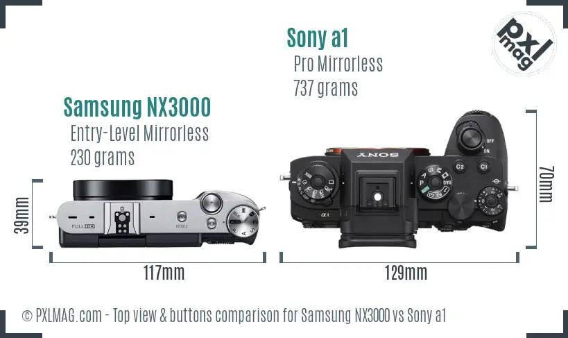 Samsung NX3000 vs Sony a1 top view buttons comparison