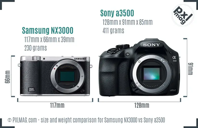 Samsung NX3000 vs Sony a3500 size comparison