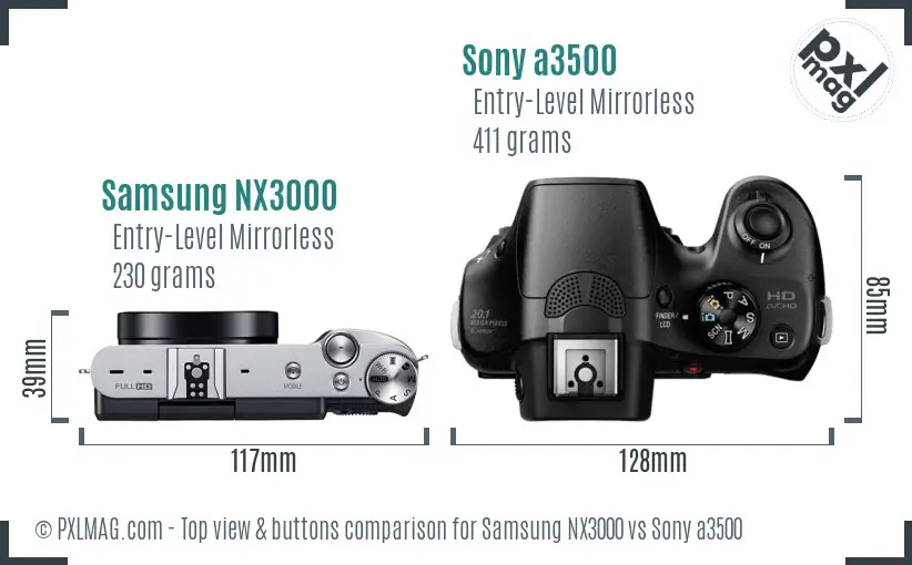 Samsung NX3000 vs Sony a3500 top view buttons comparison