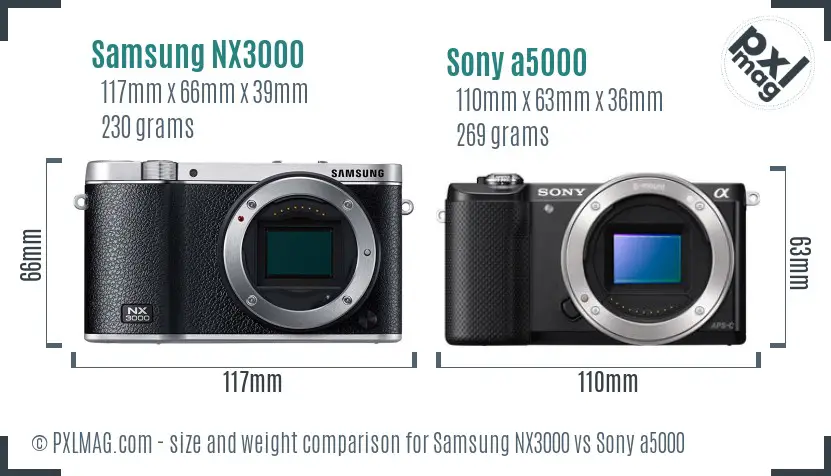 Samsung NX3000 vs Sony a5000 size comparison