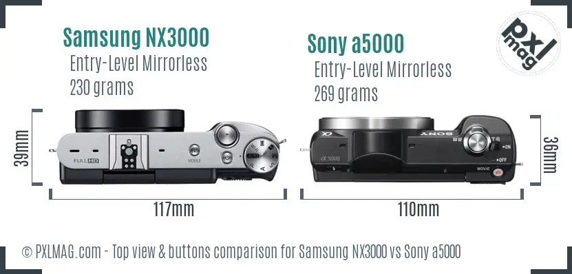 Samsung NX3000 vs Sony a5000 top view buttons comparison