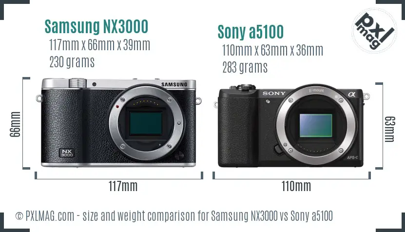 Samsung NX3000 vs Sony a5100 size comparison