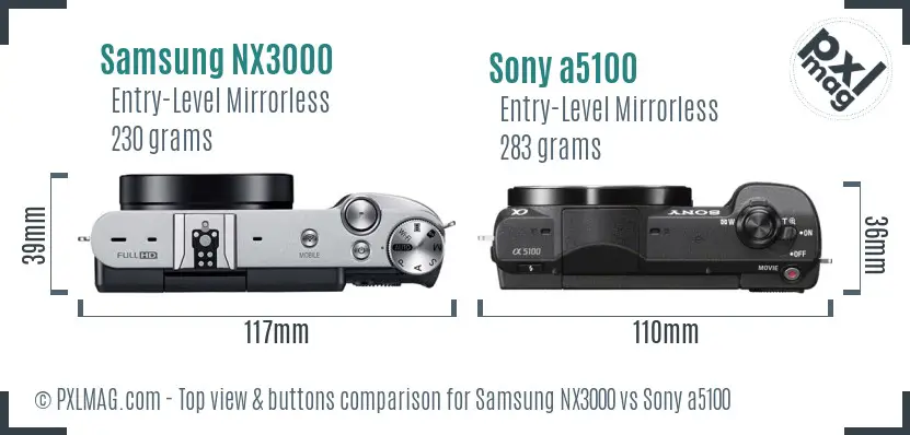 Samsung NX3000 vs Sony a5100 top view buttons comparison