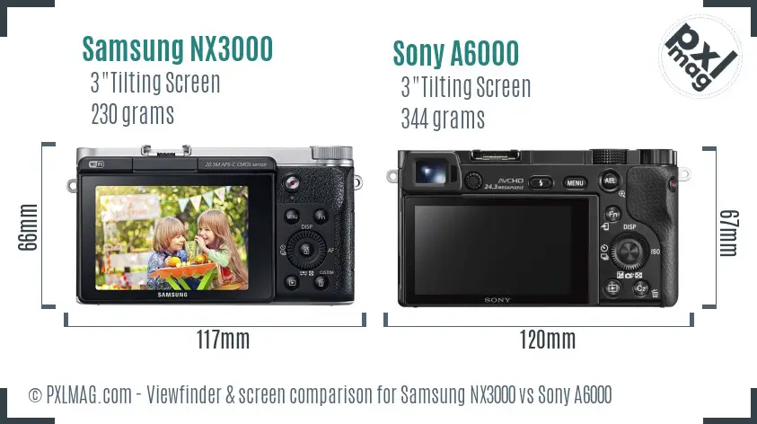 Samsung NX3000 vs Sony A6000 Screen and Viewfinder comparison