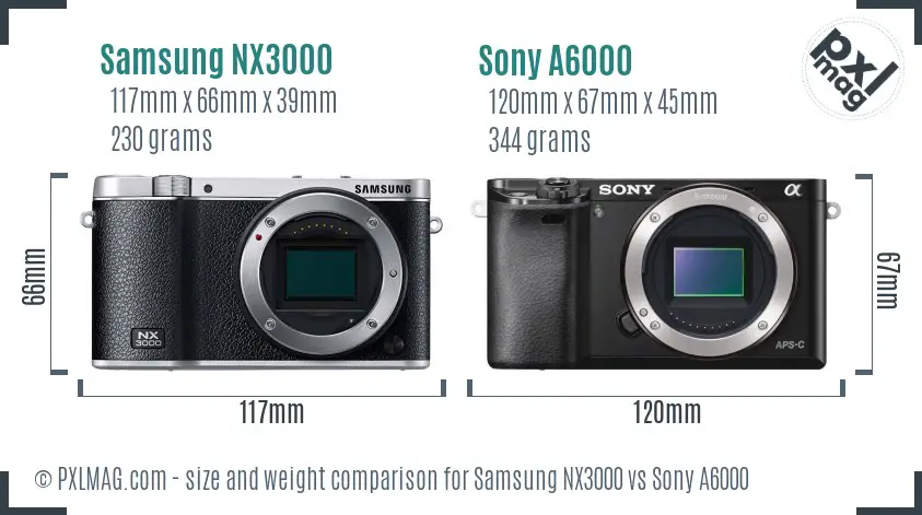 Samsung NX3000 vs Sony A6000 size comparison