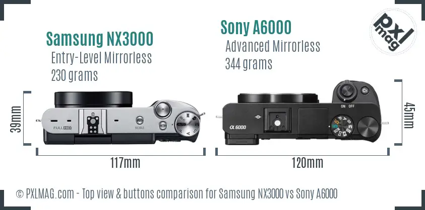 Samsung NX3000 vs Sony A6000 top view buttons comparison