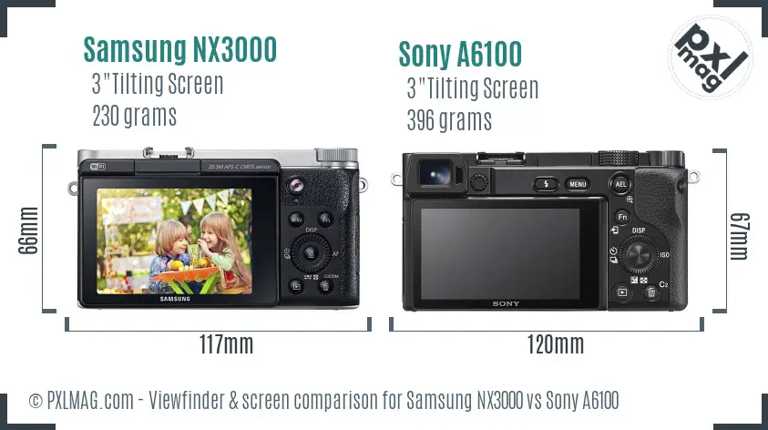 Samsung NX3000 vs Sony A6100 Screen and Viewfinder comparison