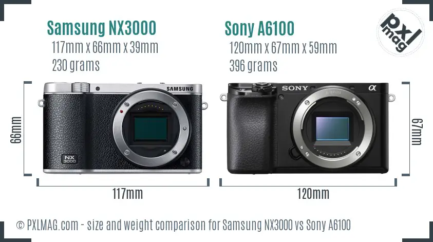 Samsung NX3000 vs Sony A6100 size comparison