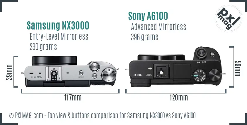 Samsung NX3000 vs Sony A6100 top view buttons comparison