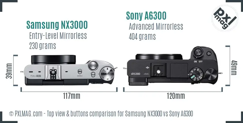 Samsung NX3000 vs Sony A6300 top view buttons comparison
