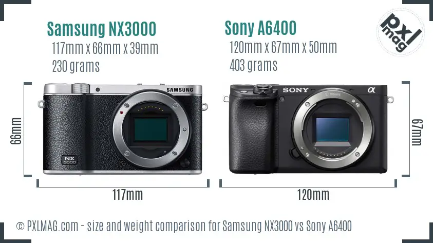 Samsung NX3000 vs Sony A6400 size comparison