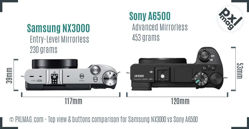 Samsung NX3000 vs Sony A6500 top view buttons comparison