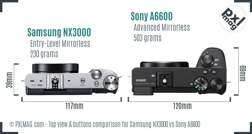 Samsung NX3000 vs Sony A6600 top view buttons comparison