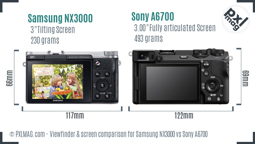 Samsung NX3000 vs Sony A6700 Screen and Viewfinder comparison