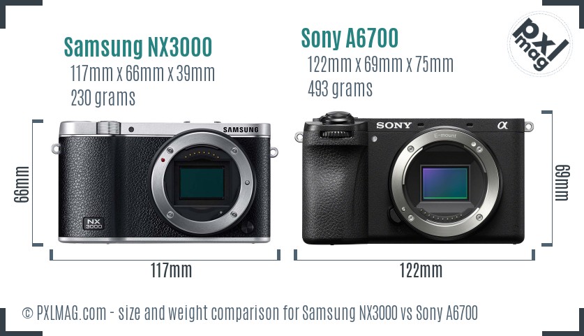 Samsung NX3000 vs Sony A6700 size comparison