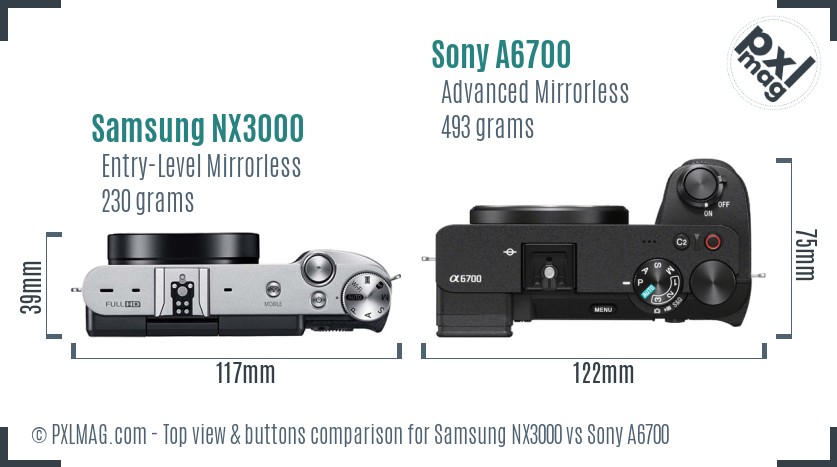 Samsung NX3000 vs Sony A6700 top view buttons comparison