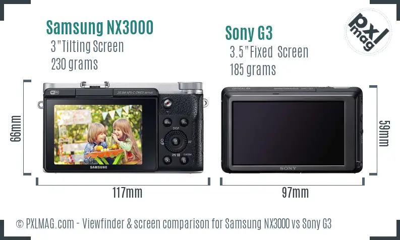 Samsung NX3000 vs Sony G3 Screen and Viewfinder comparison