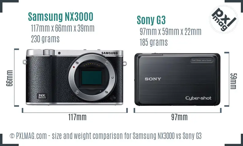 Samsung NX3000 vs Sony G3 size comparison