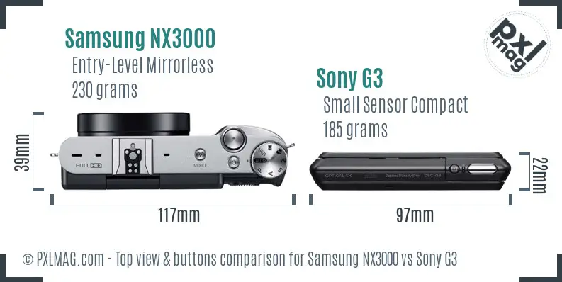 Samsung NX3000 vs Sony G3 top view buttons comparison