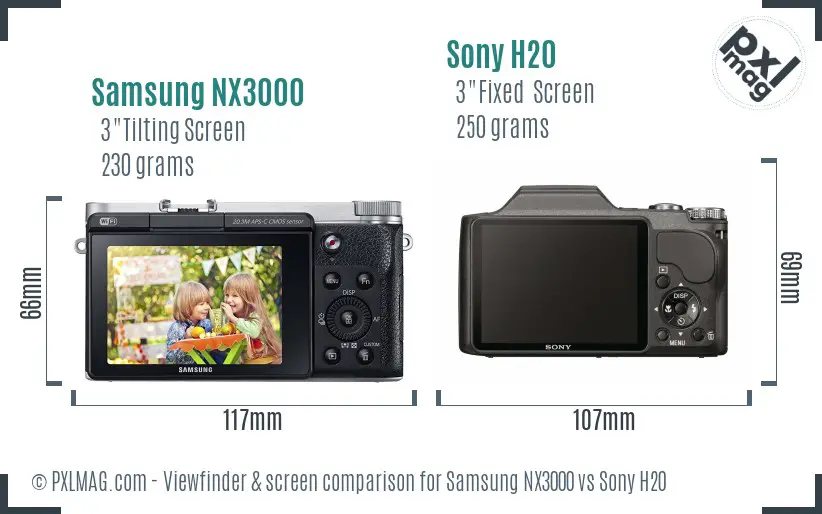 Samsung NX3000 vs Sony H20 Screen and Viewfinder comparison