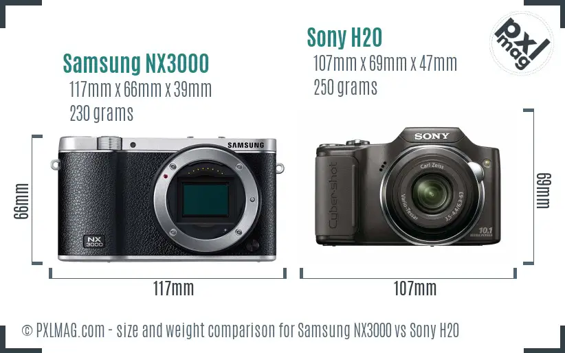 Samsung NX3000 vs Sony H20 size comparison
