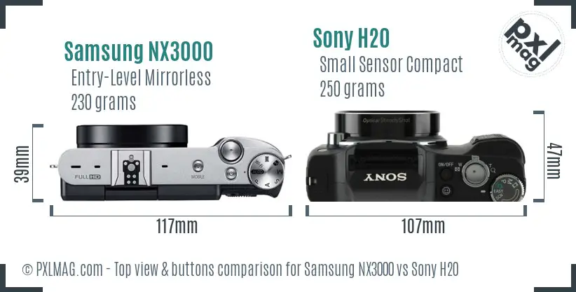Samsung NX3000 vs Sony H20 top view buttons comparison