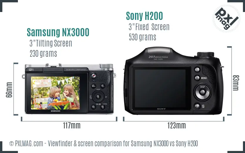 Samsung NX3000 vs Sony H200 Screen and Viewfinder comparison