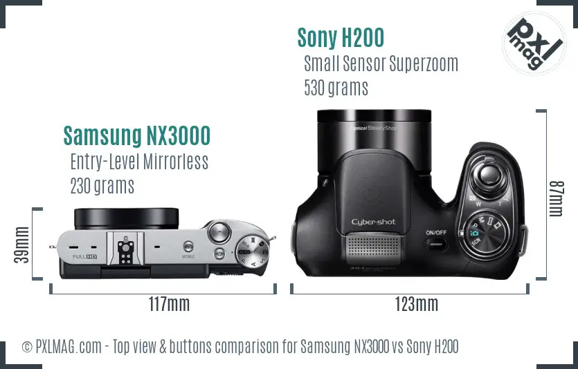 Samsung NX3000 vs Sony H200 top view buttons comparison