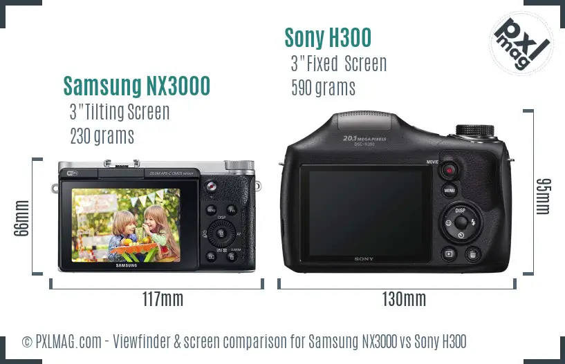 Samsung NX3000 vs Sony H300 Screen and Viewfinder comparison