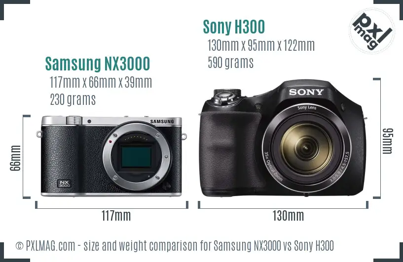 Samsung NX3000 vs Sony H300 size comparison