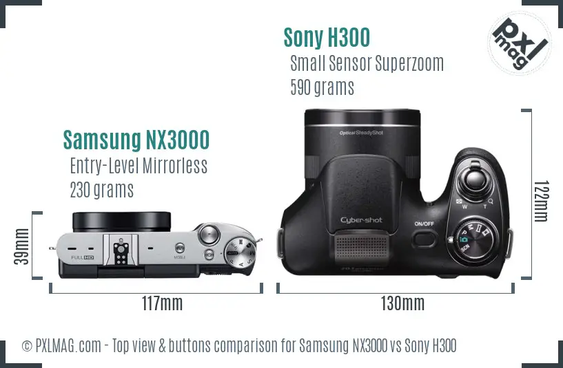 Samsung NX3000 vs Sony H300 top view buttons comparison