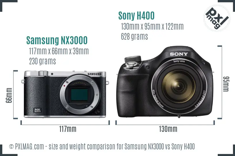 Samsung NX3000 vs Sony H400 size comparison