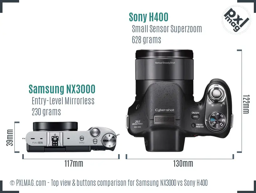 Samsung NX3000 vs Sony H400 top view buttons comparison