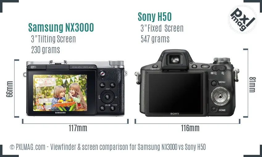 Samsung NX3000 vs Sony H50 Screen and Viewfinder comparison
