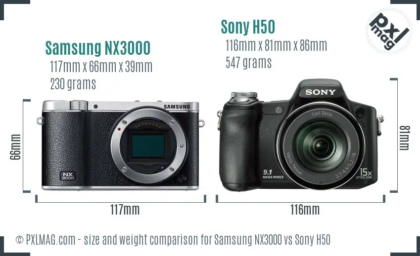 Samsung NX3000 vs Sony H50 size comparison