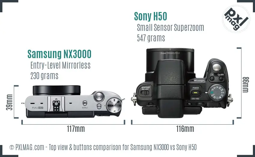 Samsung NX3000 vs Sony H50 top view buttons comparison