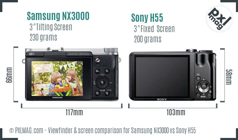 Samsung NX3000 vs Sony H55 Screen and Viewfinder comparison