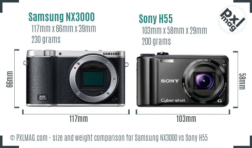 Samsung NX3000 vs Sony H55 size comparison