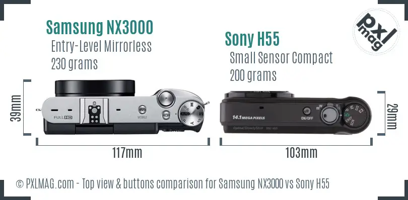Samsung NX3000 vs Sony H55 top view buttons comparison