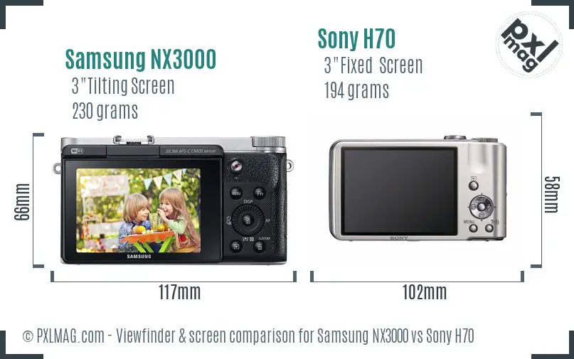 Samsung NX3000 vs Sony H70 Screen and Viewfinder comparison