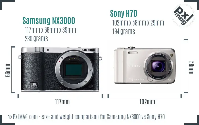Samsung NX3000 vs Sony H70 size comparison