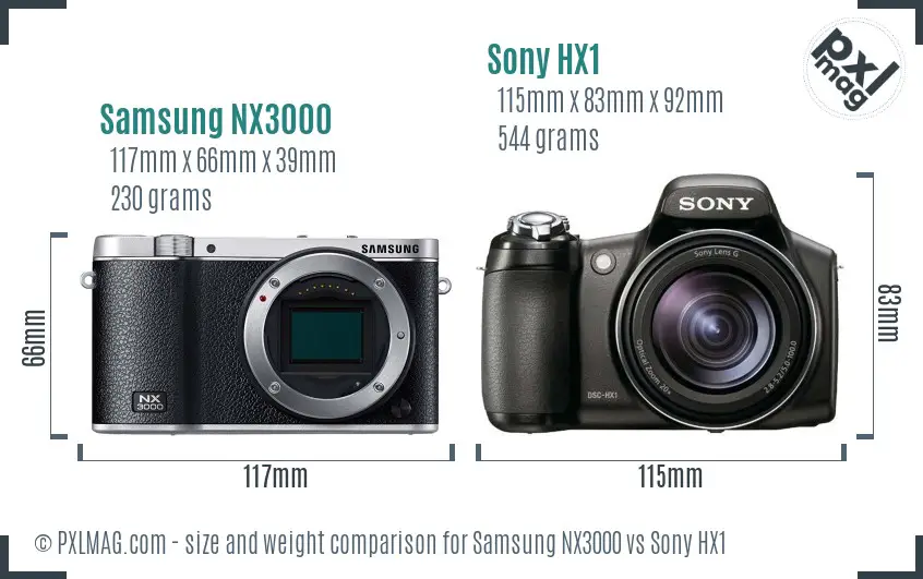 Samsung NX3000 vs Sony HX1 size comparison