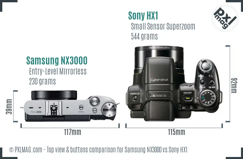 Samsung NX3000 vs Sony HX1 top view buttons comparison