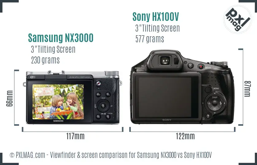 Samsung NX3000 vs Sony HX100V Screen and Viewfinder comparison